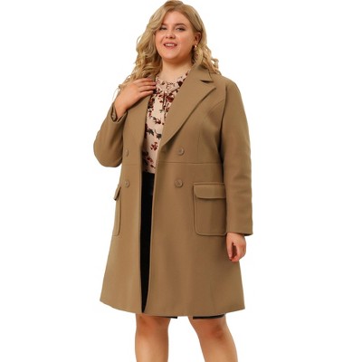 Agnes Orinda Plus Size Peacoat for Women Elegant V Neck Single Breasted  Long Wool Trench Coats Jacket Camel 2X 