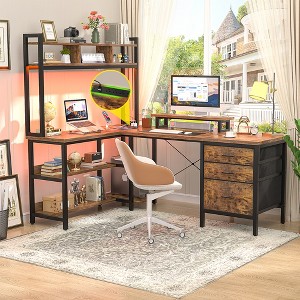 Aheaplus L Shaped Desk with Hutch, Gaming Desk with Led Lights - 1 of 4