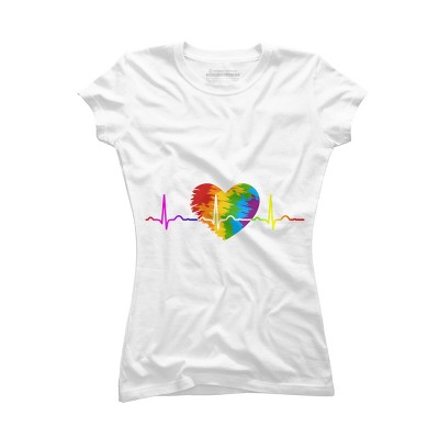 Adult Design By Humans Rainbow Heartbeat Pride By corndesign T-Shirt
