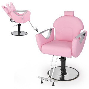 Tangkula Barber Chair Reclining Salon Chair for Hair Stylist w/ Adjustable Height Headrest Pink - 1 of 4
