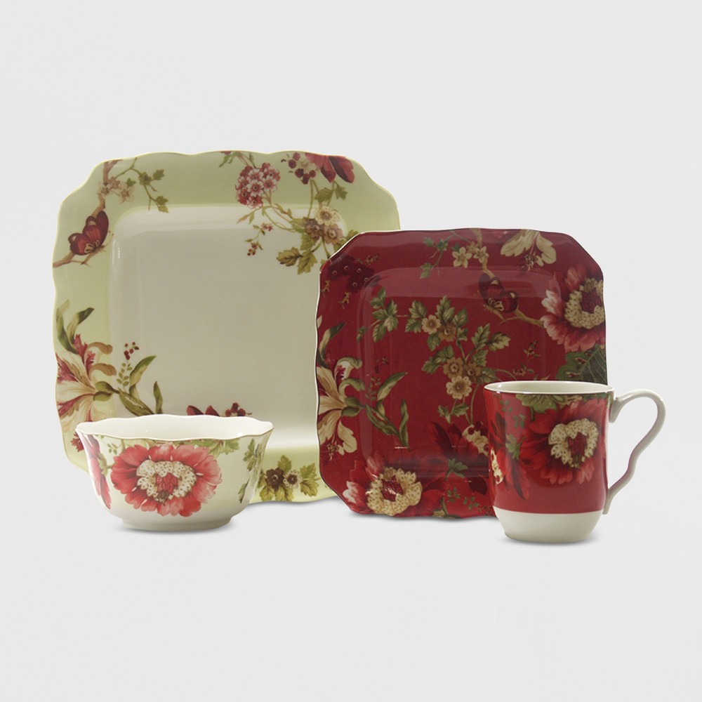 UPC 727870129821 product image for 16pc Porcelain Lutece Dinnerware Set Red/White - 222 Fifth | upcitemdb.com