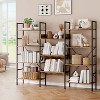 4 Tier Bookcases, Triple Wide Industrial Bookshelf, Steel Bookshelf, Display Storage Bookshelves for Living Room, Bedroom, Home, Office(Brown) - 3 of 4