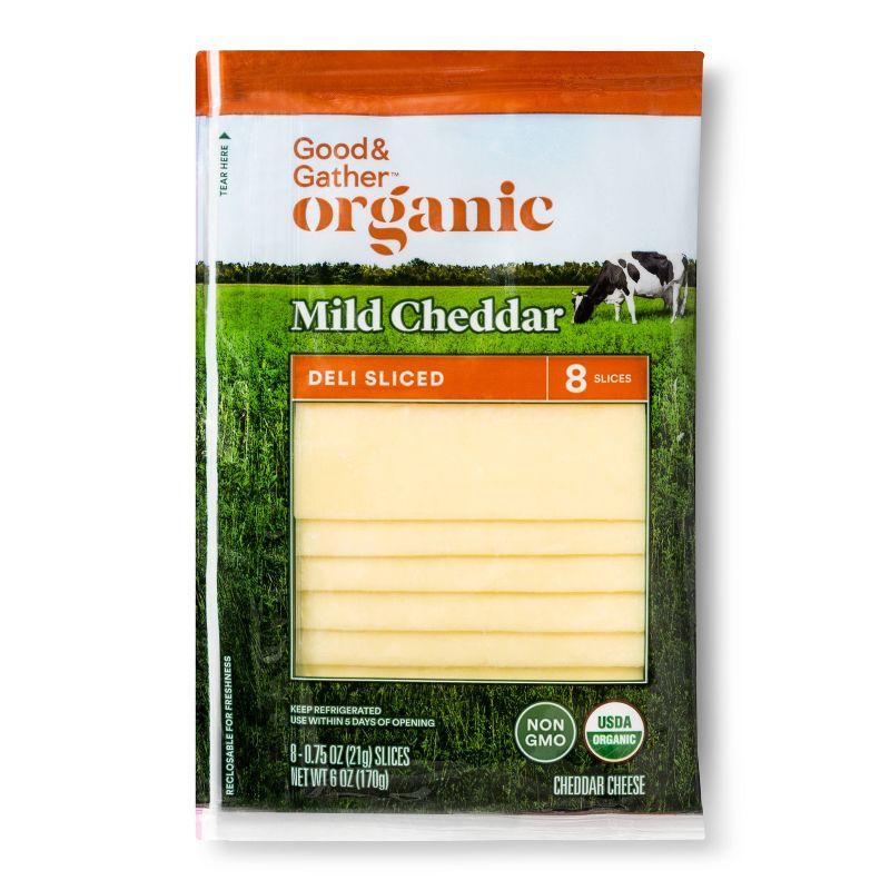 Organic Mild Cheddar Deli Sliced Cheese - 6oz - Good &#38; Gather&#8482;, 1 of 3