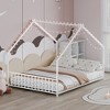 Lyngins Twin Size Bed Frame, Kids' House Bed Frame with Roof & Colorful Lights, Metal  Floor Bed Frame with Slats and Legs, Toddler Bed with Backrest - 2 of 4