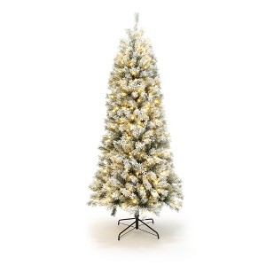 LuxenHome 7Ft Flocked Christmas Tree with Metal Stand, Full Spruce Artificial Prelit Christmas Tree with 365 LED Lights Off-White - 1 of 4
