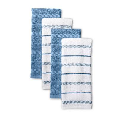 Set of 2 Navy and Light Blue Linen Kitchen Towels Twill - LinenMe