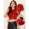INSPIRE CHIC Women's Party Short Sleeve Mock Neck Holographic Metallic Crop Top - 2 of 4