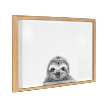 18" x 24" Blake Sloth by Simon Te of Tai Prints Framed Printed Glass Dry Erase Board Natural - Kate & Laurel All Things Decor