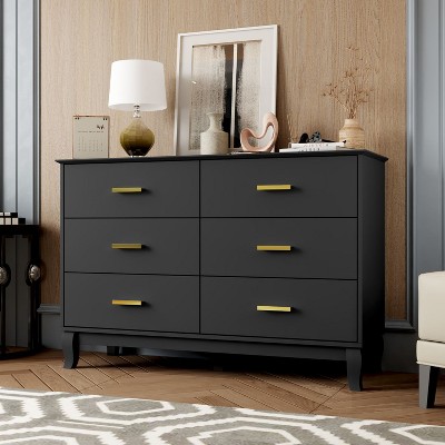 FUFU&GAGA Black 6 Drawer Double Dresser Drawer Storage Chest Lacquer
