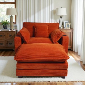 40'' Wide Corduroy Oversized Chair with Ottoman - Comfy Upholstered Lounge Armchair, USB & Cup Holders for Multi-Spaces - 1 of 4