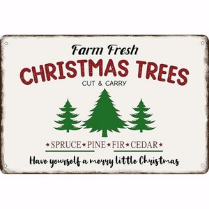Lomsoe Farm Fresh Christmas Trees Metal Sign - Vintage Christmas Tin Signs - Santa Wall Decor - 8x12 Inch - 1 of 4