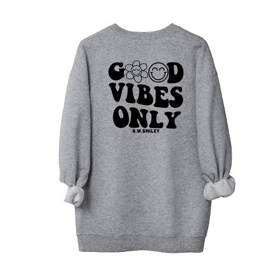 Simply Sage Market S.W.Smiley Good Vibes Only Smiley Face Front And Back Sweatshirt