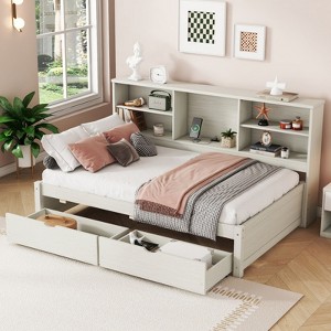 RISOKEYS Twin Size Daybed with Storage Drawers & Bookshelves - Sturdy Platform for Living Room,Guest Room - No Box Spring Needed - 1 of 4