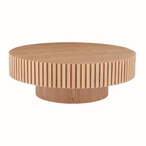 35.43" MDF Round Handcrafted Modern Drum Coffee Table with Pedestal Base and Multi-Functional Use - 1 of 4