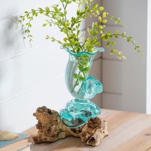 Evergreen Glass Shell Vase On Driftwood - 1 of 4