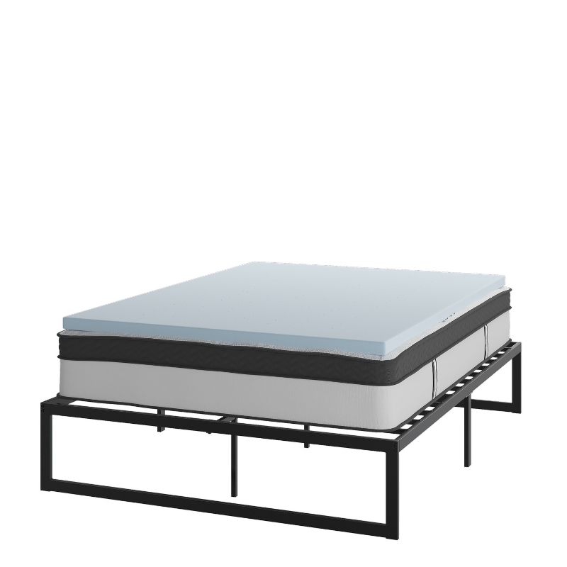Flash Furniture 14 Inch Metal Platform Bed Frame with 12 Inch Pocket Spring Mattress in a Box and 2 Inch Cool Gel Memory Foam Topper, 1 of 16