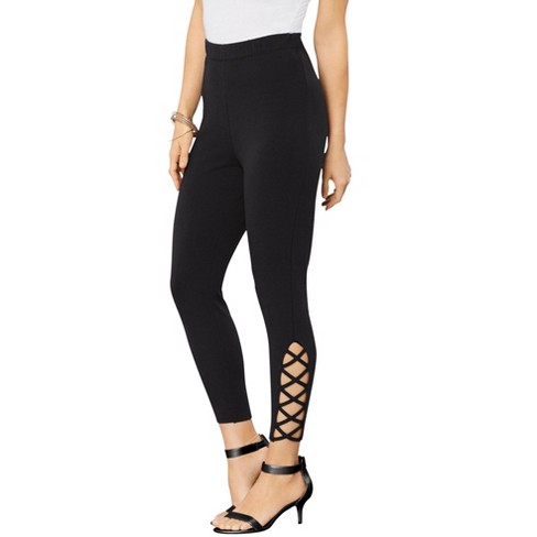 Roaman's Women's Plus Size Lattice Essential Stretch Capri Legging, 26/28 -  Black