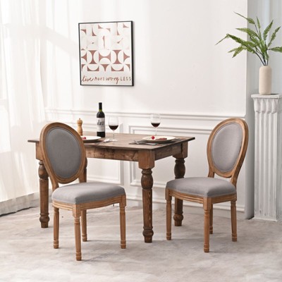 Set of 2 French Country Linen Upholstered Dining Chair with Solid Wood Legs, 4L-ModernLuxe