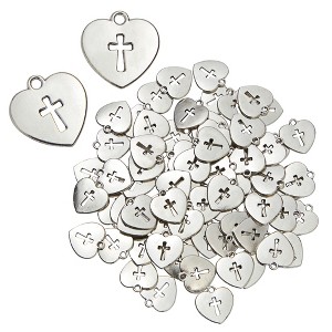 Juvale 75 Pack Silver Heart Cross Charms, Religious Antique Alloy Accessories for Keychain, Bracelet, Necklace, 0.67 x 0.63 In - 1 of 4