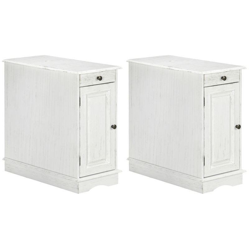HOMCOM Side Table with Flip Top, Slim End Table with Storage Drawer and Cabinet for Living Room, Set of 2, White, 4 of 7