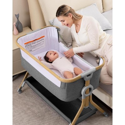 MYKKO 3-in-1 Baby Bassinet, Rocking Baby Bassinets Bedside Sleeper, Adjustable Portable Crib for Newborn Infant with Wheels Storage Basket