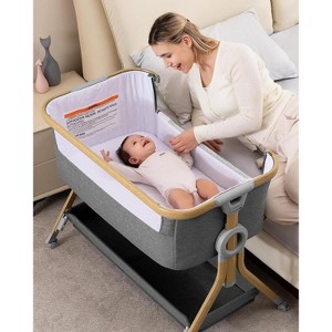 MYKKO 3-in-1 Baby Bassinet, Rocking Baby Bassinets Bedside Sleeper, Adjustable Portable Crib for Newborn Infant with Wheels Storage Basket - 1 of 4