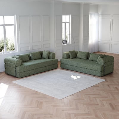 KWPZQEB 78.7'' Convertible Sleeper Sofa Bed with Cylindrical Pillow, Corduroy Folding Couch with Fixed-Shape Frame, Futon Sofa Bed for Living Room
