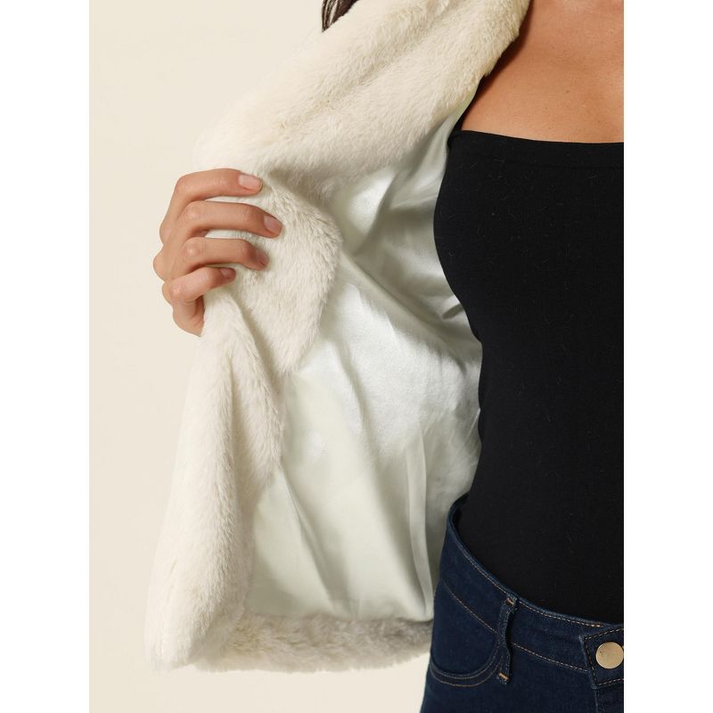 Seta T Women's Fashion Long Sleeve Faux Fur Fluffy Notch Lapel Cropped Jacket, 5 of 6