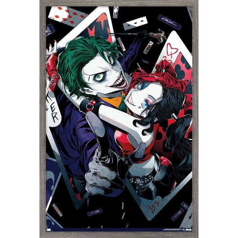 Trends International Dc Comics - Harley Quinn Anime - Joker Hug Framed Wall Poster  Prints Barnwood Framed Version 