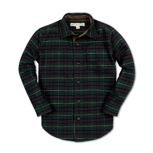 Hope & Henry Boys' Organic Long Sleeve Flannel Shirt with Suede Detail, Merry Pine Plaid, Large - 1 of 4