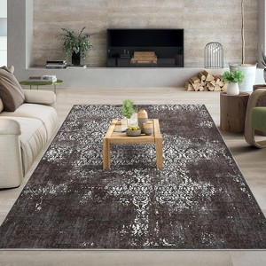Washable Paisley Area Rug - Vintage Floral Distressed Low Pile Carpet, Non Slip Foldable Rug for Living Room Bedroom Dining Office - 1 of 4
