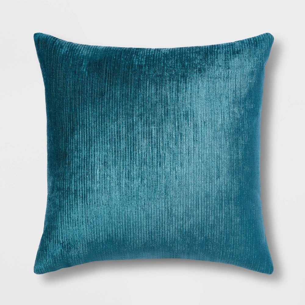 Photos - Pillow Oversized Velvet Rib Textured Square Throw  Teal - Threshold™
