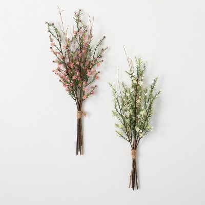 Sullivans Artificial Wax Flower Bud Bush Set Of 2, 21