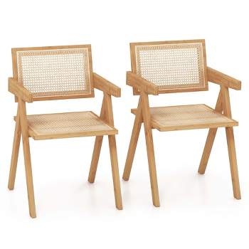 Costway Set of 2 Rattan Accent Chairs Mid Century Dining Armchair Bamboo Frame Kitchen
