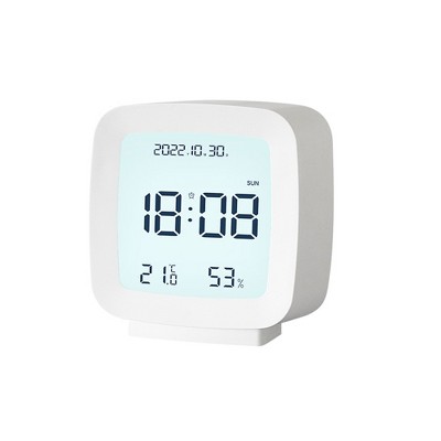 Digital Alarm Clock Time Date Display Electronic Temperature Humidity Monitor for Bedroom Home Bedside Office Decor
