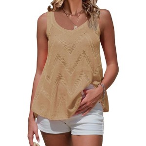 EXLURA Womens Summer Sleeveless Scoop Neck Knit Sweater Vest Crochet Hollow Out Tank Tops - 1 of 4