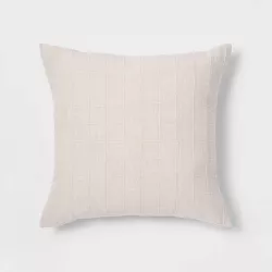 Oversized Woven Washed Windowpane Square Throw Pillow Cream - Threshold™