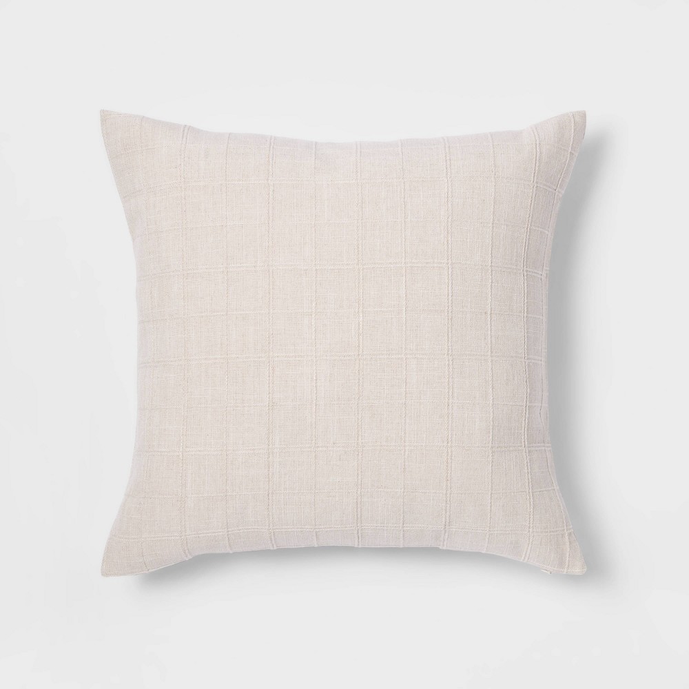Oversized Woven Washed Windowpane Square Throw Pillow Cream - Threshold™ (4 packs of )