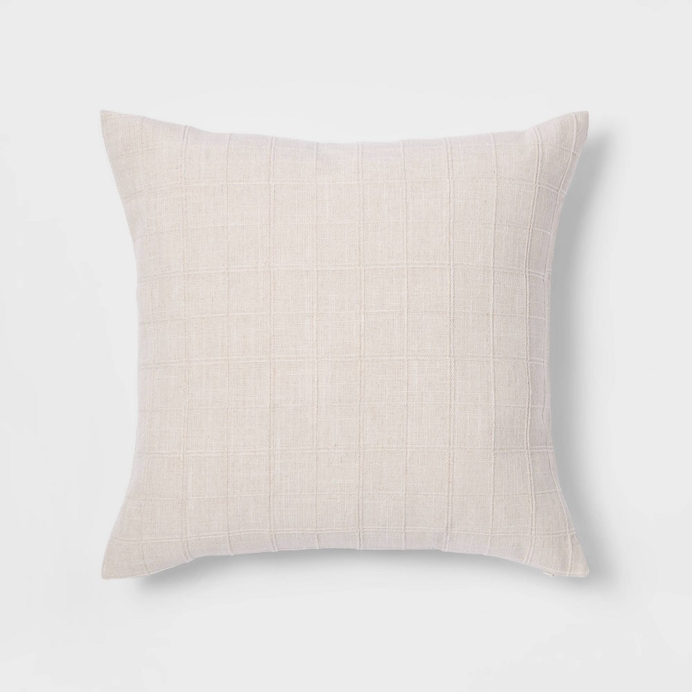 Photos - Pillow Oversized Woven Washed Windowpane Square Throw  Cream - Threshold™