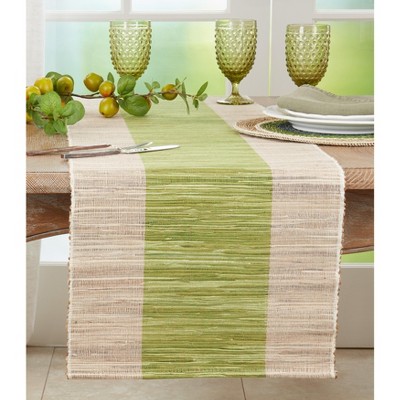Green and Natural Shimmering Banded Polyester Table Runner