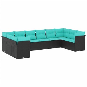 vidaXL 10 Piece Patio Sofa Set with Cushions Black and Blue Poly Rattan - Without Table - 1 of 4