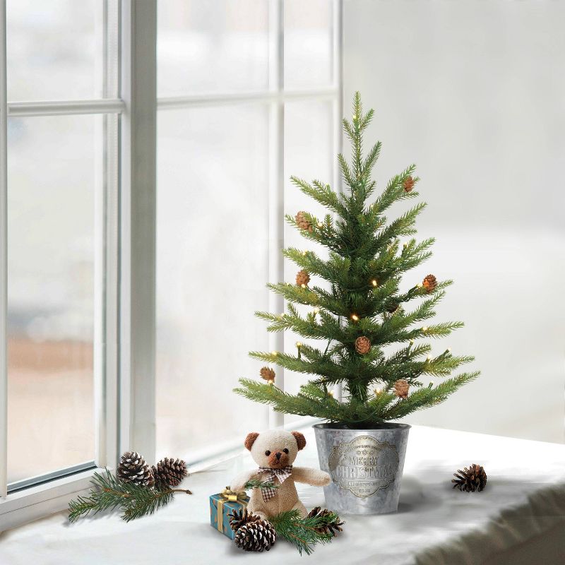 2ft Puleo Pre-Lit Tabletop Artificial Christmas Tree in Metal Pot Clear Lights, 3 of 5