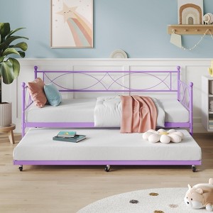 Coucheta Twin Daybed with Trundle, Metal Frame & Steel Slat Support, Multifunctional for Bedroom, Living Room, Guest Room - 1 of 4