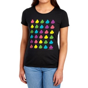 Easter Rainbow Peeps Pattern Women's T-Shirt Black - 1 of 4