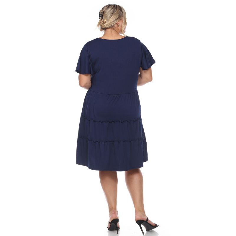Plus Size Short Sleeve V-neck Tiered Midi Dress, 4 of 6