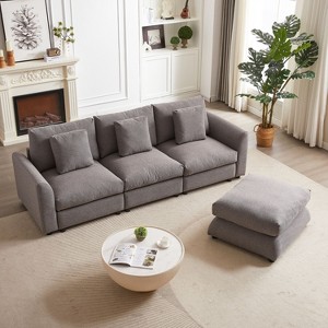 NicBex Couches for Living Room Modular Sectional Sofa Set Comfort Upholstered L-Shaped Sleeper Sofa Couch with Ottoman, 3 Cushions Pillows, Grey - 1 of 4