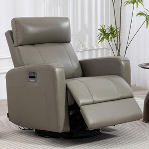Genuine Leather Power Swivel Recliner, Glider Rocking Chair for Adults. Nursery Rocker Sofa with Adjustable Headrest. Wireless Charging/Type-C&USB - 1 of 4