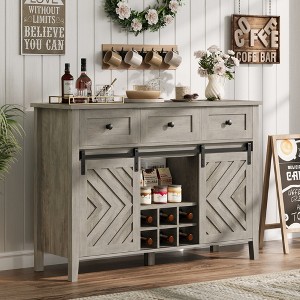 53.5'' Buffet Cabinet with Storage, 36'' Tall Wood Rustic Sideboard with 3 Drawer, Reversible Wine Rack and Adjustable Shelf - 1 of 4