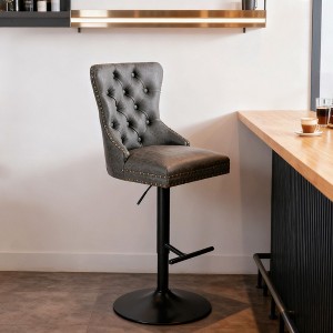 Homy Casa Set of 2 Adjustable Tufted Swivel Bar Stools with Footrests and Metal Base for Kitchen Island or Home Bar, Black - 1 of 4