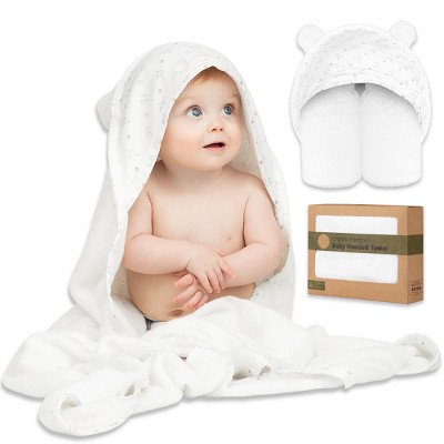 KeaBabies Organic Bath Hooded Towel, "KeaStory" White
